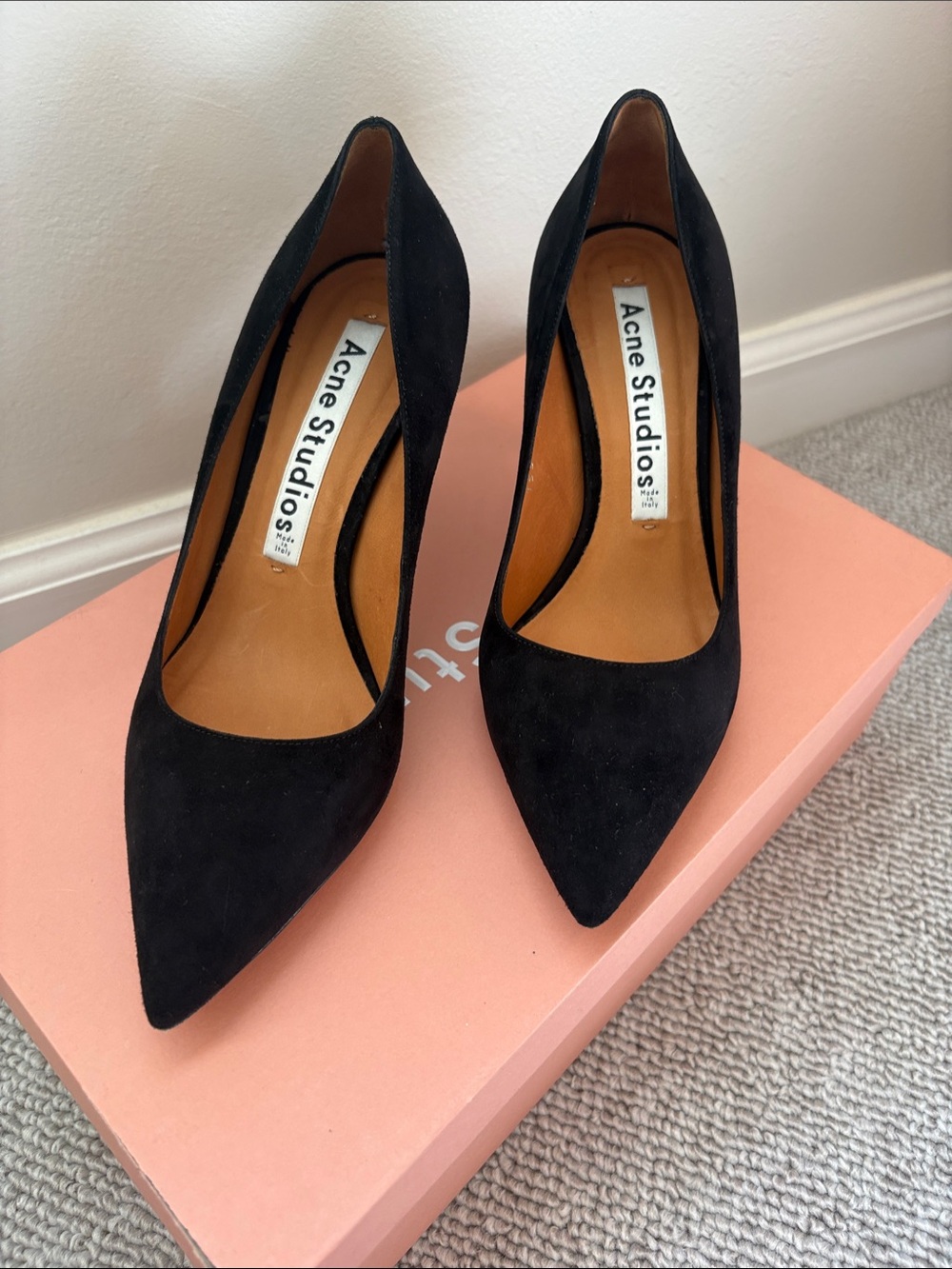 Acne Black Suede Pointed Pumps